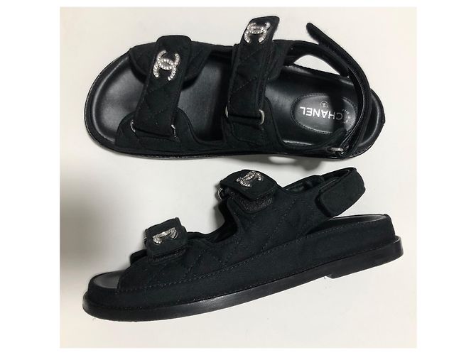 Chanel Sandali papà in cristallo CC Nero - vista 2