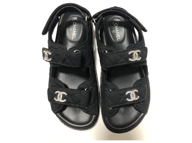 Chanel Sandali papà in cristallo CC Nero - vista 4