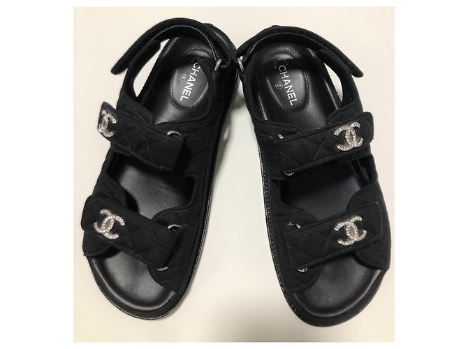 Chanel Sandali papà in cristallo CC Nero - vista 5