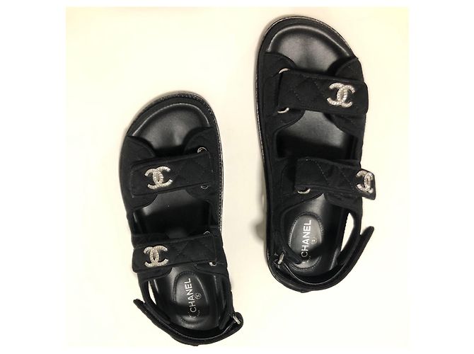 Chanel Sandali papà in cristallo CC Nero - vista 6