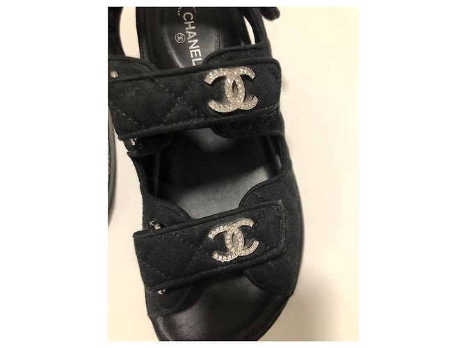 Chanel Sandali papà in cristallo CC Nero - vista 7