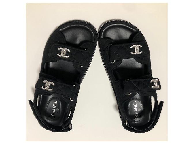 Chanel Sandali papà in cristallo CC Nero - vista 9