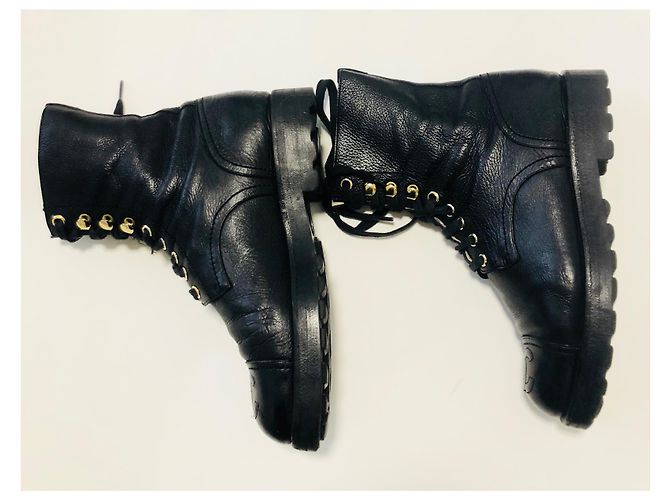 Chanel VENDIMIA 1993 ¡Botas de combate raras! Negro - vista 11