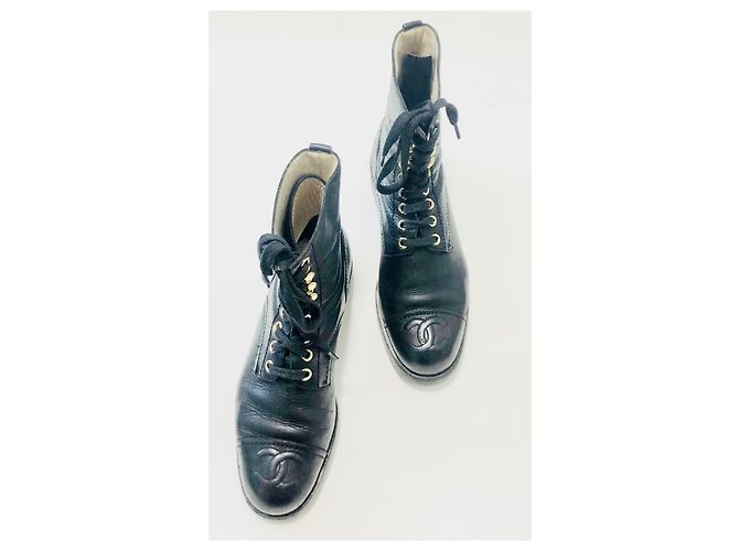 Chanel VENDIMIA 1993 ¡Botas de combate raras! Negro - vista 13