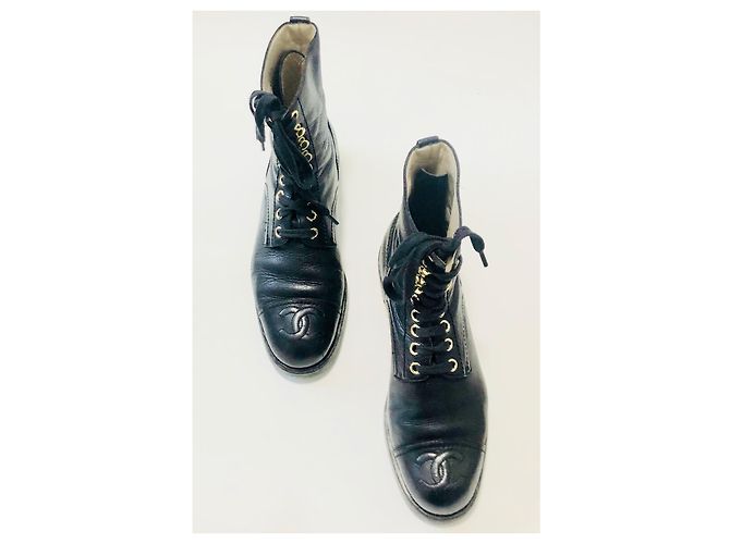 Chanel VENDIMIA 1993 ¡Botas de combate raras! Negro - vista 14