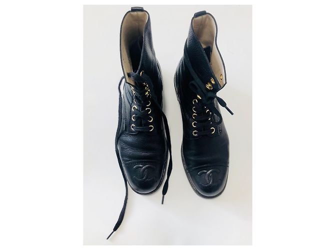 Chanel VENDIMIA 1993 ¡Botas de combate raras! Negro - vista 17