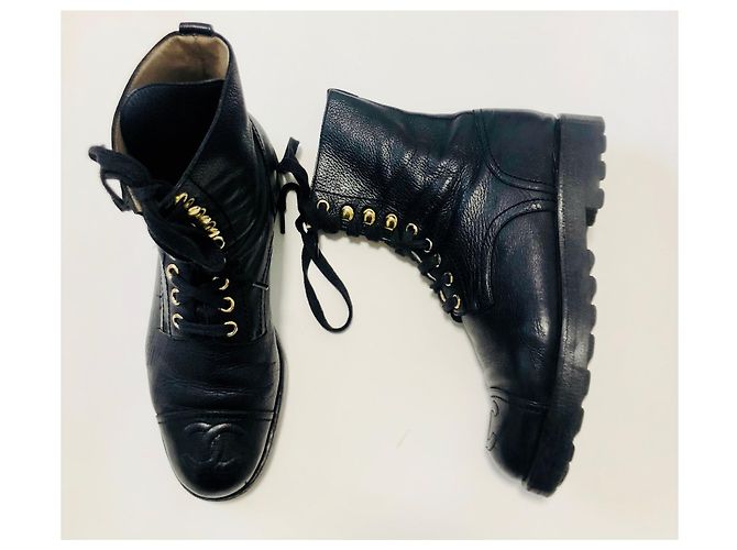 Chanel VENDIMIA 1993 ¡Botas de combate raras! Negro - vista 2
