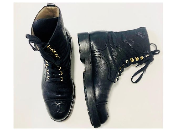 Chanel VENDIMIA 1993 ¡Botas de combate raras! Negro - vista 3