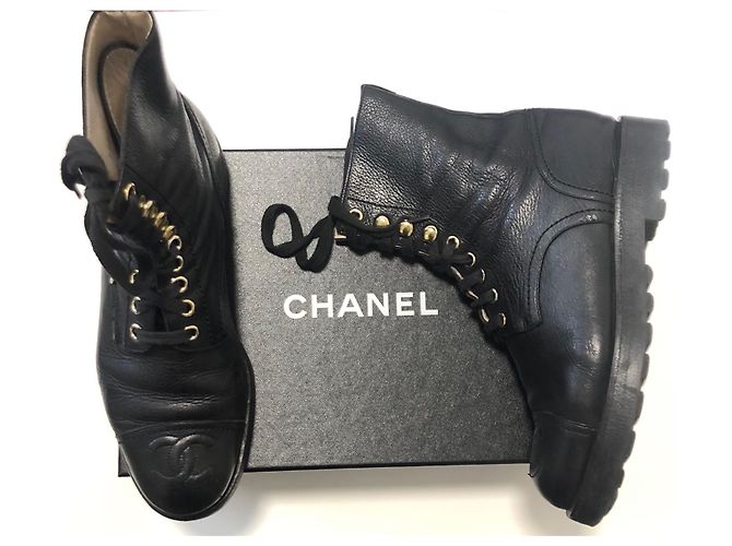 Chanel VENDIMIA 1993 ¡Botas de combate raras! Negro - vista 4