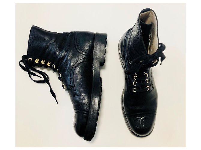 Chanel VENDIMIA 1993 ¡Botas de combate raras! Negro - vista 5