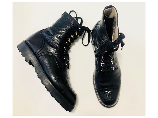 Chanel VENDIMIA 1993 ¡Botas de combate raras! Negro - vista 6