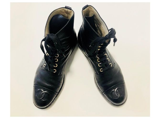 Chanel VENDIMIA 1993 ¡Botas de combate raras! Negro - vista 7