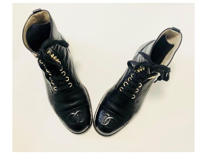 Chanel VENDIMIA 1993 ¡Botas de combate raras! Negro - vista 8
