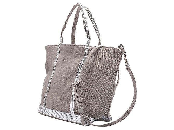 Vanessa Bruno Petit Cabas Tote in Grey Linen and Sequins - view 2
