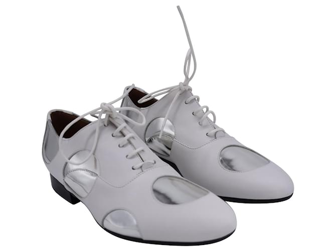 Oxford stringate a pois Marni in pelle bianca e argento - vista 2