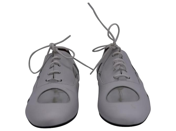 Oxford stringate a pois Marni in pelle bianca e argento - vista 3