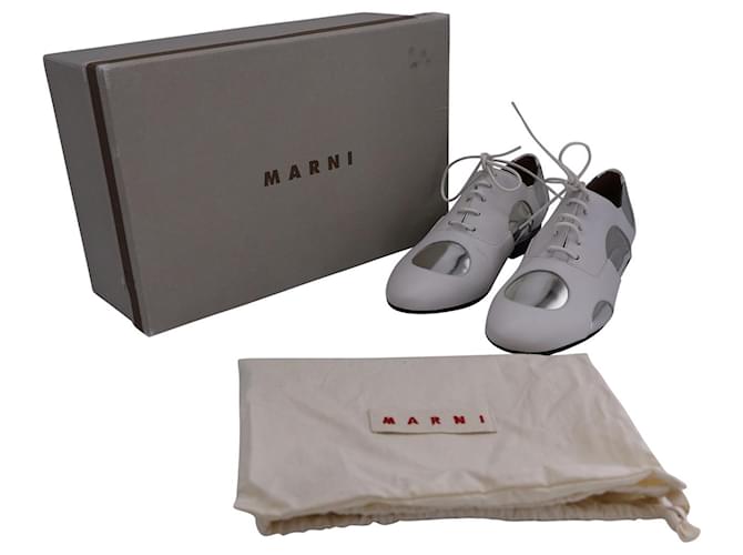 Oxford stringate a pois Marni in pelle bianca e argento - vista 8