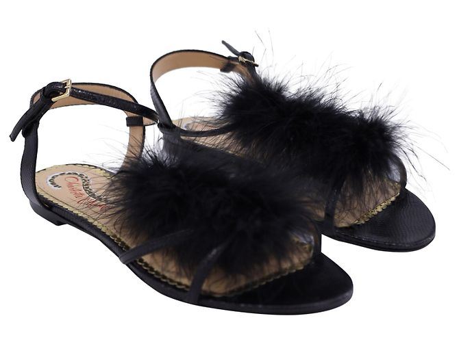 Sandali Charlotte Olympia Fifi con piume in pelle nera - vista 2
