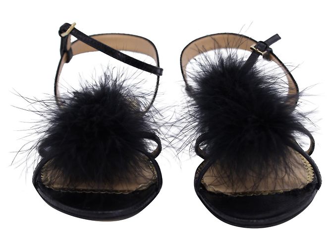 Sandali Charlotte Olympia Fifi con piume in pelle nera - vista 3