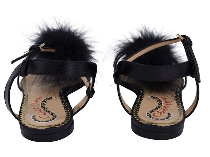 Sandali Charlotte Olympia Fifi con piume in pelle nera - vista 4