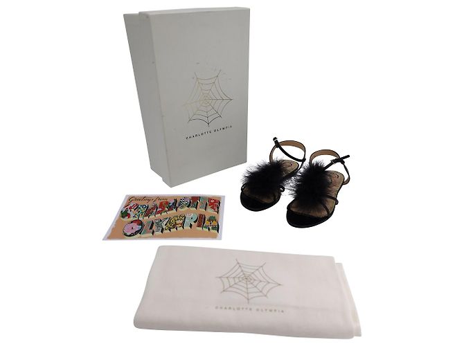 Sandali Charlotte Olympia Fifi con piume in pelle nera - vista 6