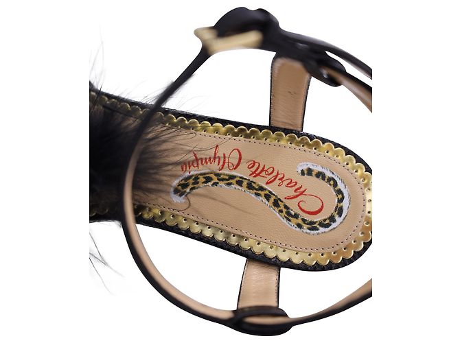 Sandali Charlotte Olympia Fifi con piume in pelle nera - vista 8