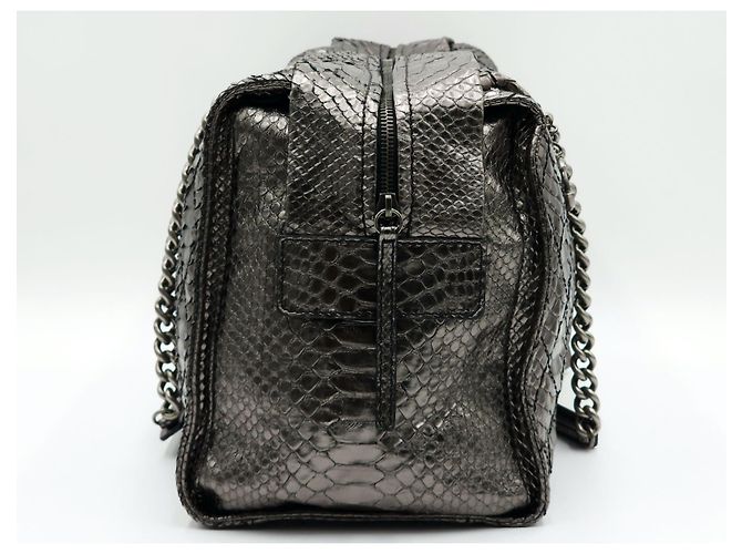 Bowling Ultra Rare Chanel Iridescent Metallic Silver Python Bowler Chain Boston Bag Silvery - view 10
