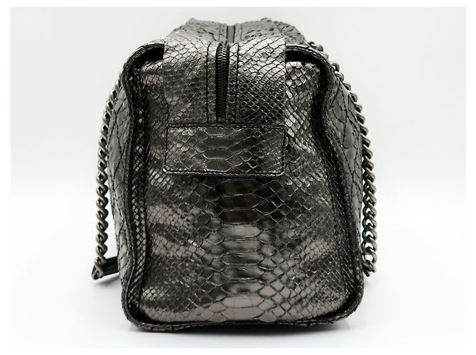 Bowling Ultra Rare Chanel Iridescent Metallic Silver Python Bowler Chain Boston Bag Silvery - view 9