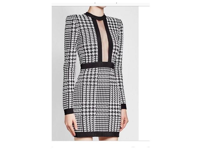 Balmain Hahnentritt Strick Kleid langarm weiß - Ansicht 2