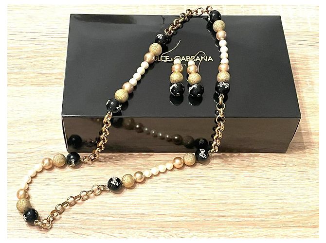 Parure DOLCE & GABBANA collana e orecchini acciaio dorato con perle bianche, oro e nere D'oro - vista 2