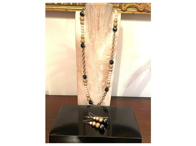 Parure DOLCE & GABBANA collana e orecchini acciaio dorato con perle bianche, oro e nere D'oro - vista 4