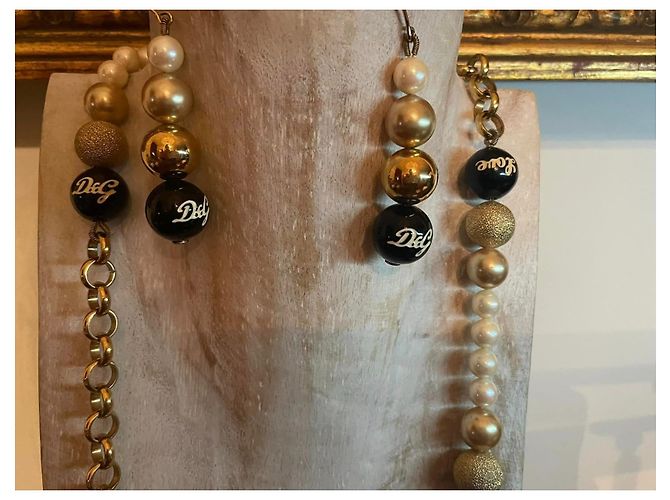 Magnifica parure DOLCE & GABBANA acciaio dorato con perle bianche, oro e nere co D'oro - vista 6