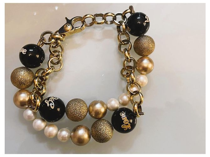 Bellissima luminosa parure acciaio dorato e perle bracciale più orecchini DOLCE & GABBANA con, perle bianche, oro e nere D'oro - vista 2
