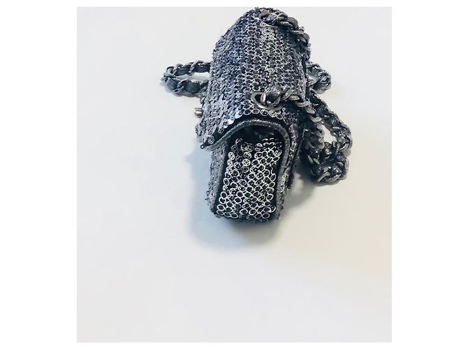 Chanel Borsa con paillettes mini con patta Rara! Argento Silver hardware - vista 10