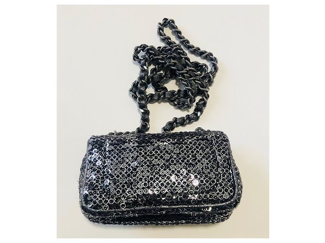 Chanel Borsa con paillettes mini con patta Rara! Argento Silver hardware - vista 11