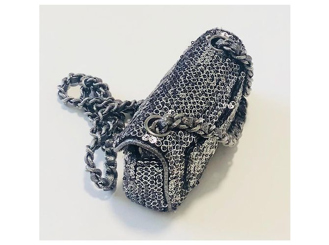 Chanel Borsa con paillettes mini con patta Rara! Argento Silver hardware - vista 13