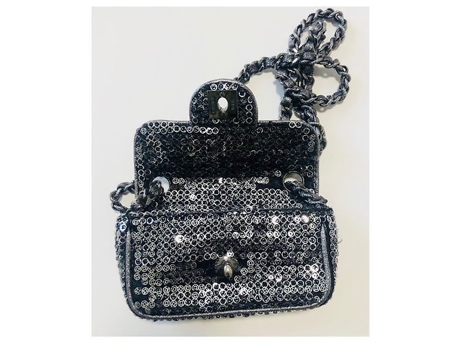 Chanel Borsa con paillettes mini con patta Rara! Argento Silver hardware - vista 15