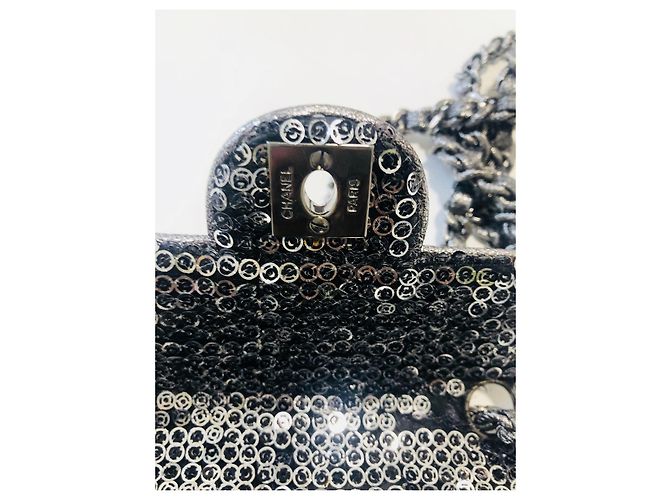 Chanel Borsa con paillettes mini con patta Rara! Argento Silver hardware - vista 16