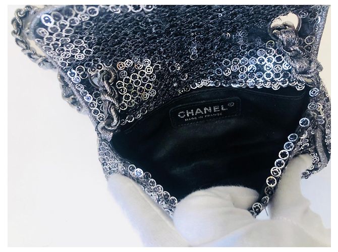 Chanel Borsa con paillettes mini con patta Rara! Argento Silver hardware - vista 17