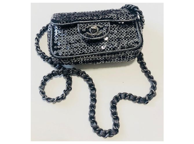 Chanel Borsa con paillettes mini con patta Rara! Argento Silver hardware - vista 2