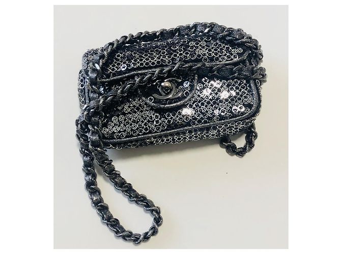 Chanel Borsa con paillettes mini con patta Rara! Argento Silver hardware - vista 3