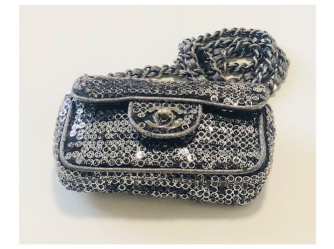 Chanel Borsa con paillettes mini con patta Rara! Argento Silver hardware - vista 4