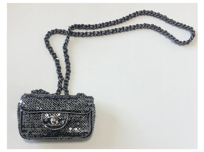 Chanel Borsa con paillettes mini con patta Rara! Argento Silver hardware - vista 5