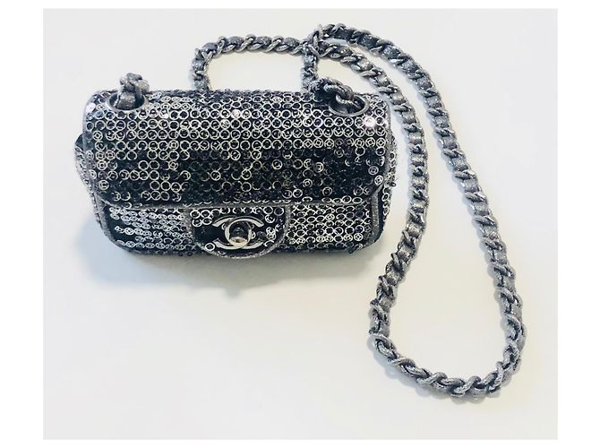 Chanel Borsa con paillettes mini con patta Rara! Argento Silver hardware - vista 6