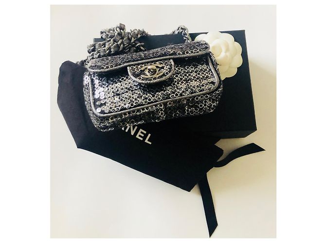 Chanel Borsa con paillettes mini con patta Rara! Argento Silver hardware - vista 7