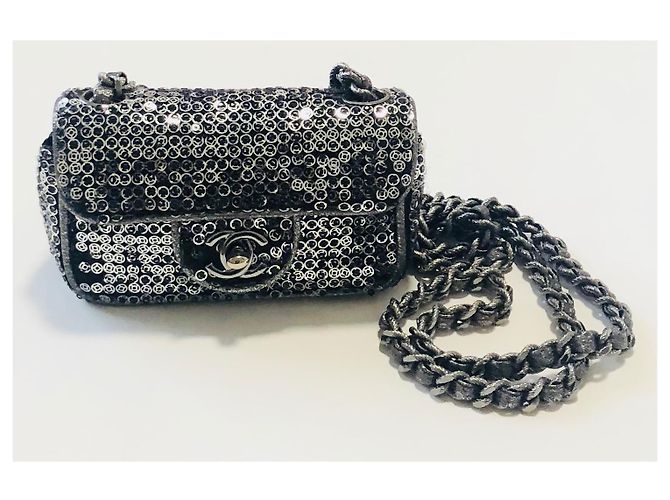 Chanel Borsa con paillettes mini con patta Rara! Argento Silver hardware - vista 8