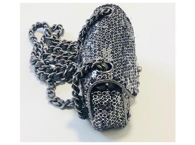 Chanel Borsa con paillettes mini con patta Rara! Argento Silver hardware - vista 9