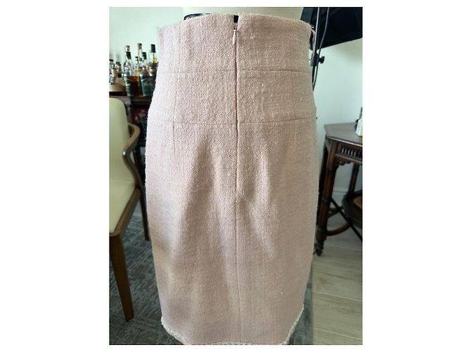 Saia Chanel rosa de lã com detalhes trançados - vista 2