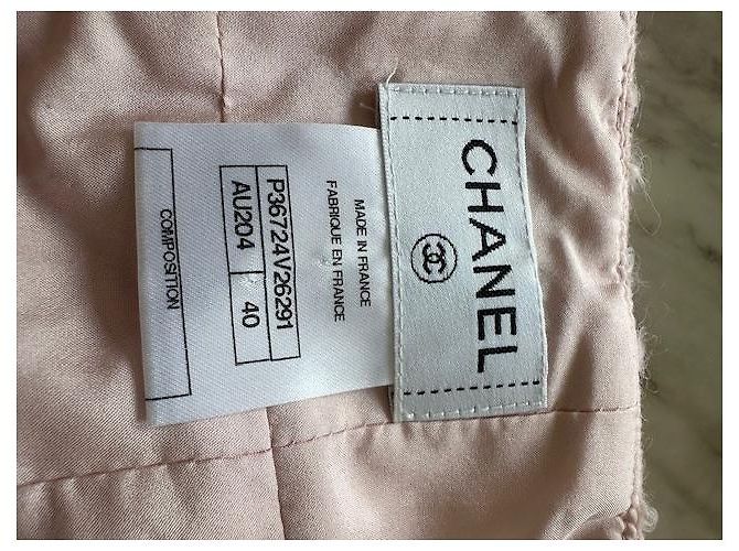 Saia Chanel rosa de lã com detalhes trançados - vista 4
