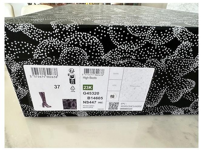 Botas altas Chanel Camellia Print de cuero negro EU37 - vista 5